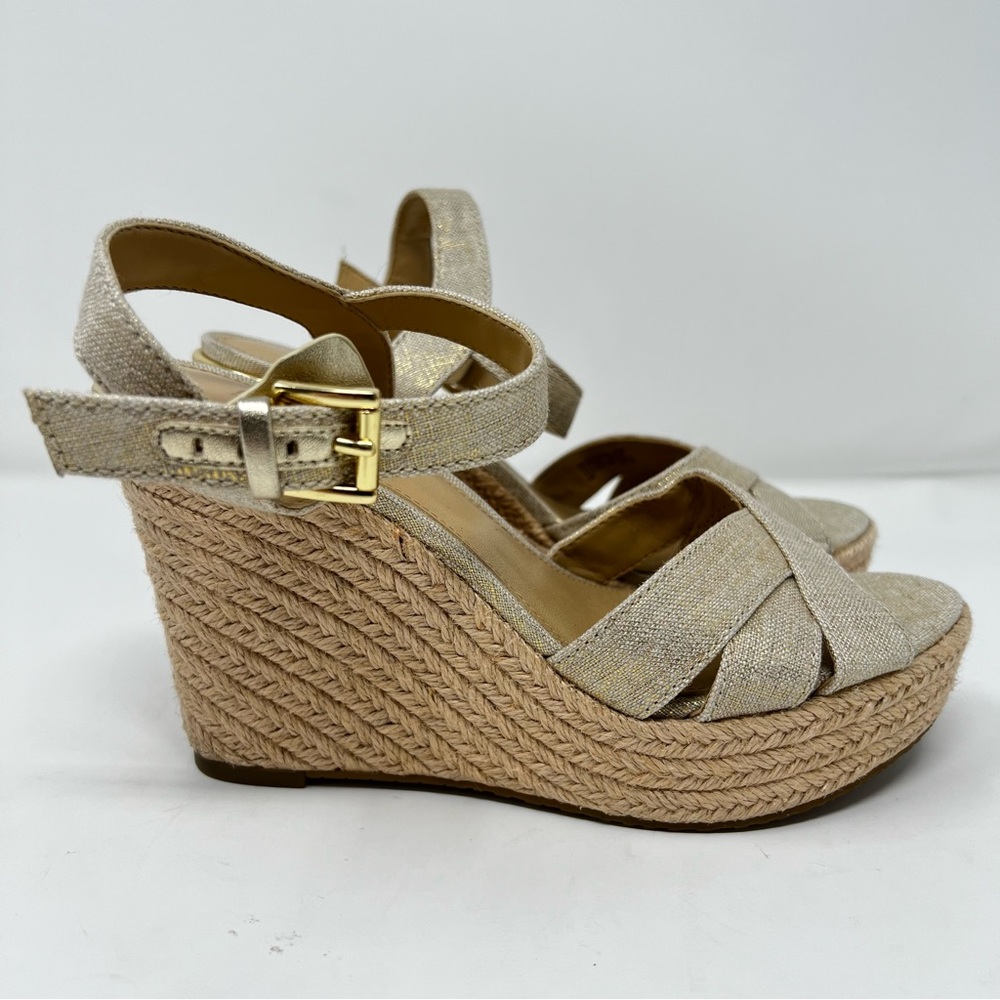 Michael Kors Gold and Tan Wedge Sandals - Picture 2 of 8